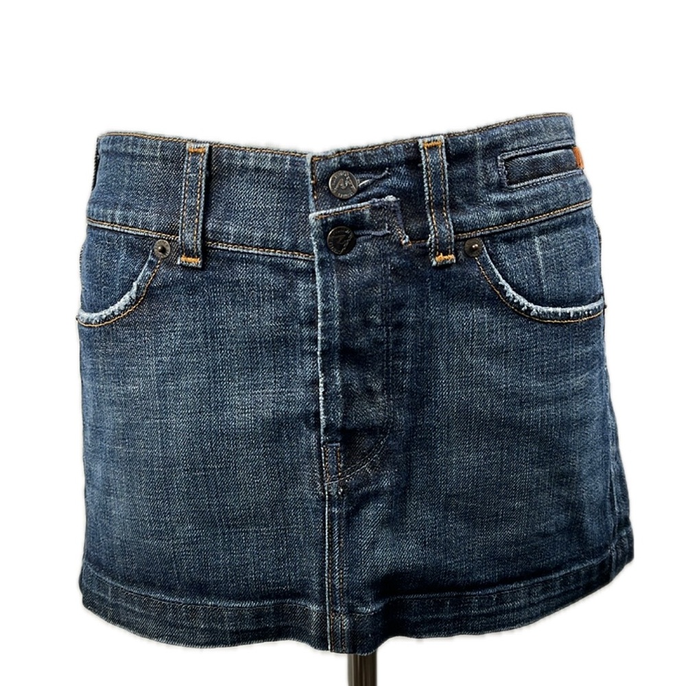 Denim Blue Micro Mini Jean Skirt Double Button Fly Size 27 Retro Y2K Western USA